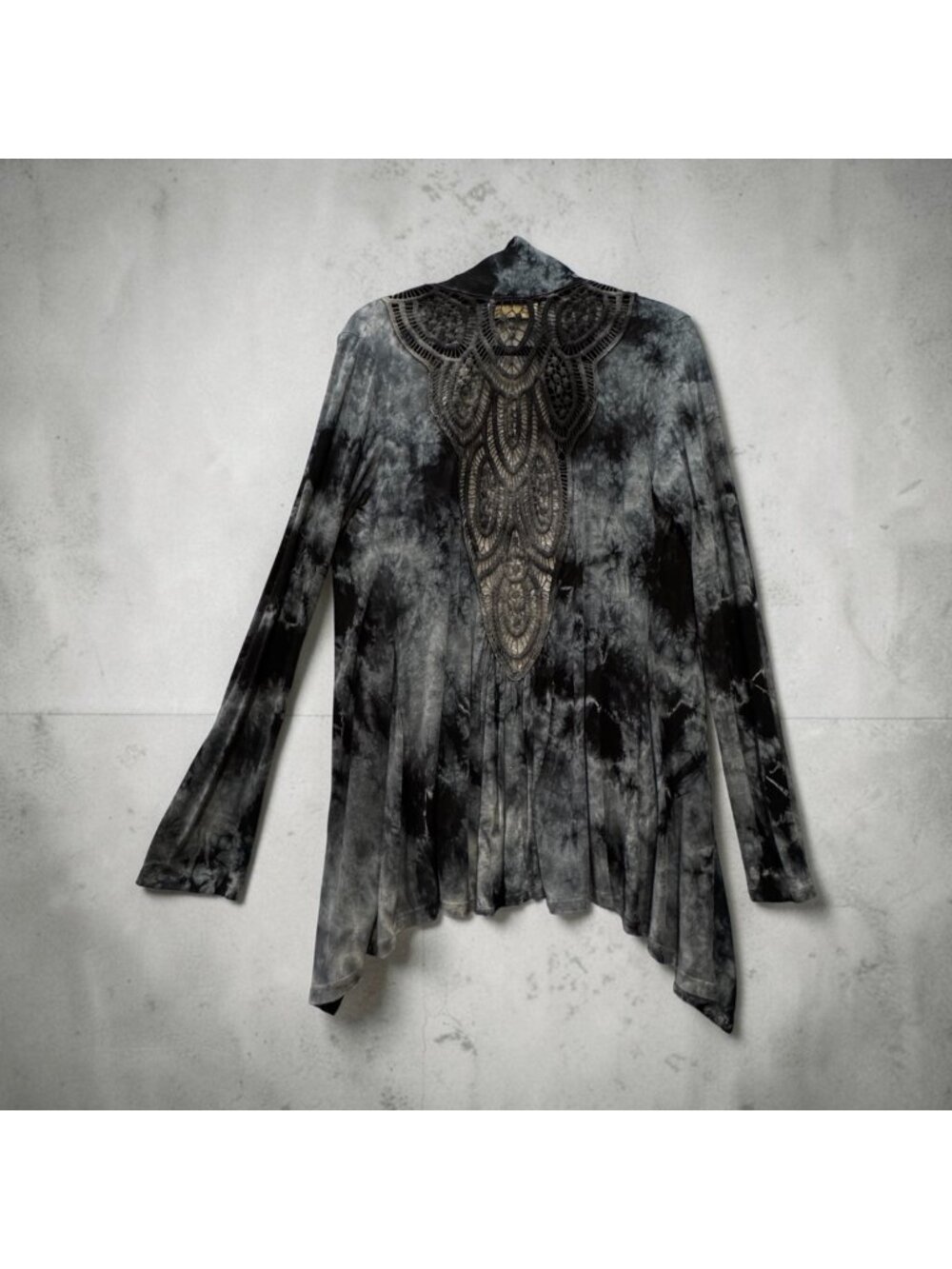 Nature Art Lynn Yang Tie Die Top Open Front Size M Whimsygoth Scarf Hem Lace